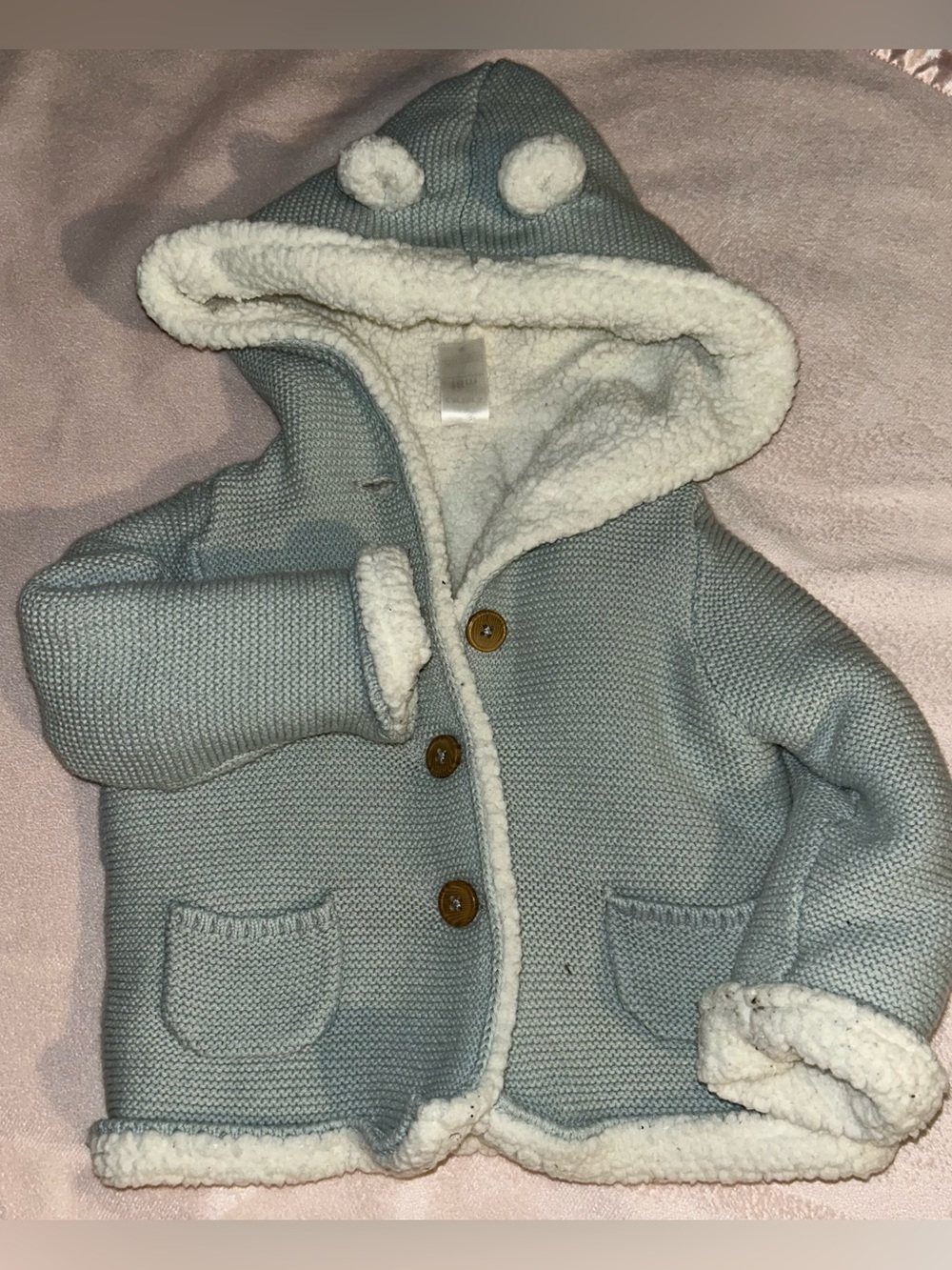 Carter's Light Blue Knit Hooded Jacket with White Faux Sherpa Trim